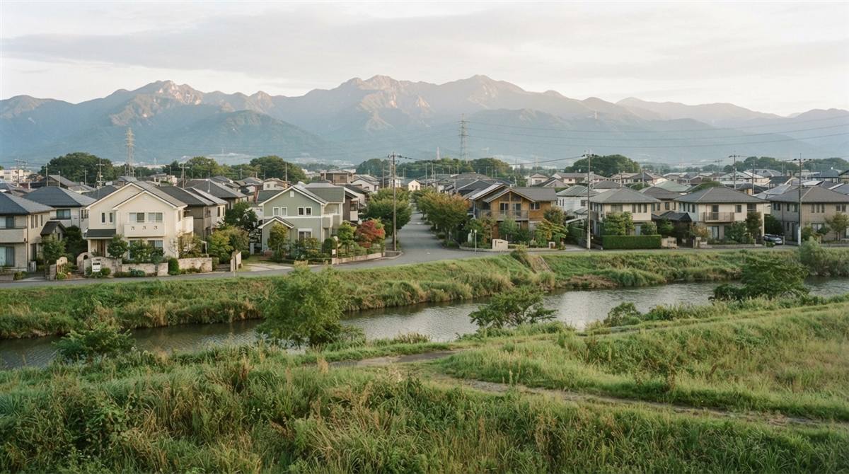 平塚の住宅地と河川敷
